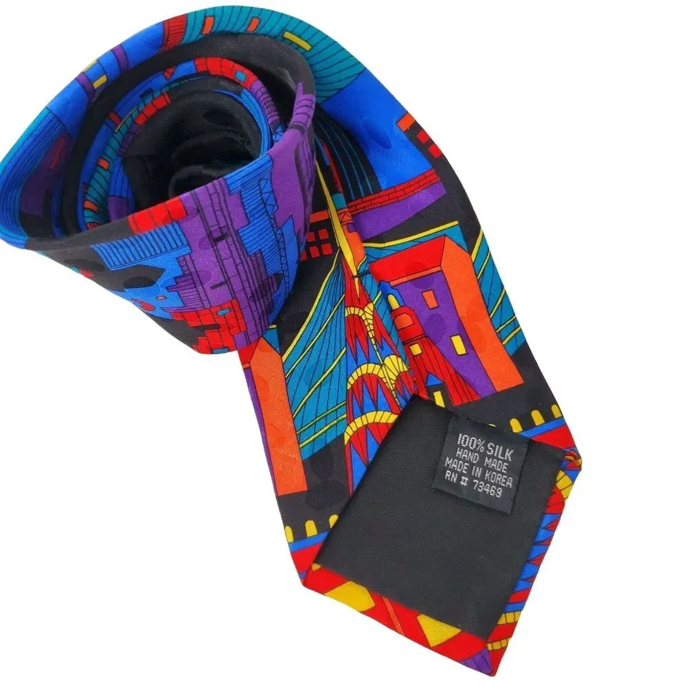 Addiction 90s Cityscape Bright‎ Silk Necktie Mens Tie 4